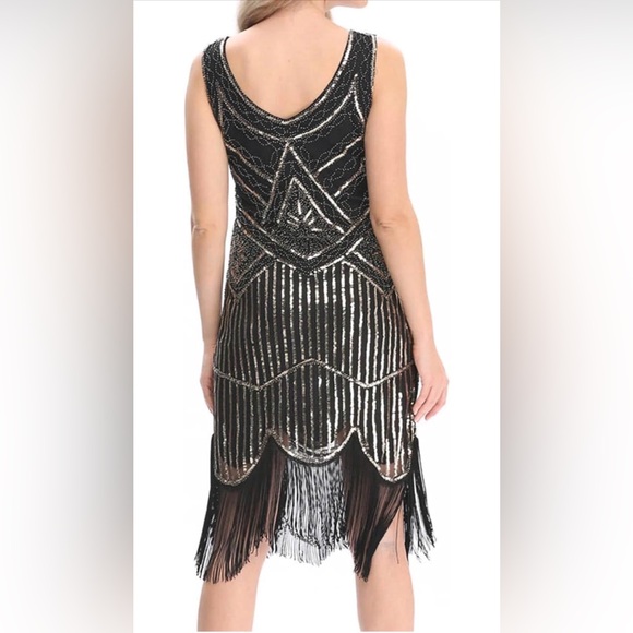Women's 1920's Dress Flapper Vintage Great Gatsby Knee-Length Dress Party Dress - Picture 2 of 8